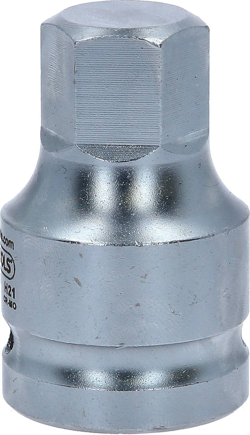 Eine silberne Schraubenaufsatznuss aus Metall mit sechseckiger Öffnung. Ideal für mechanische Arbeiten oder Reparaturen.