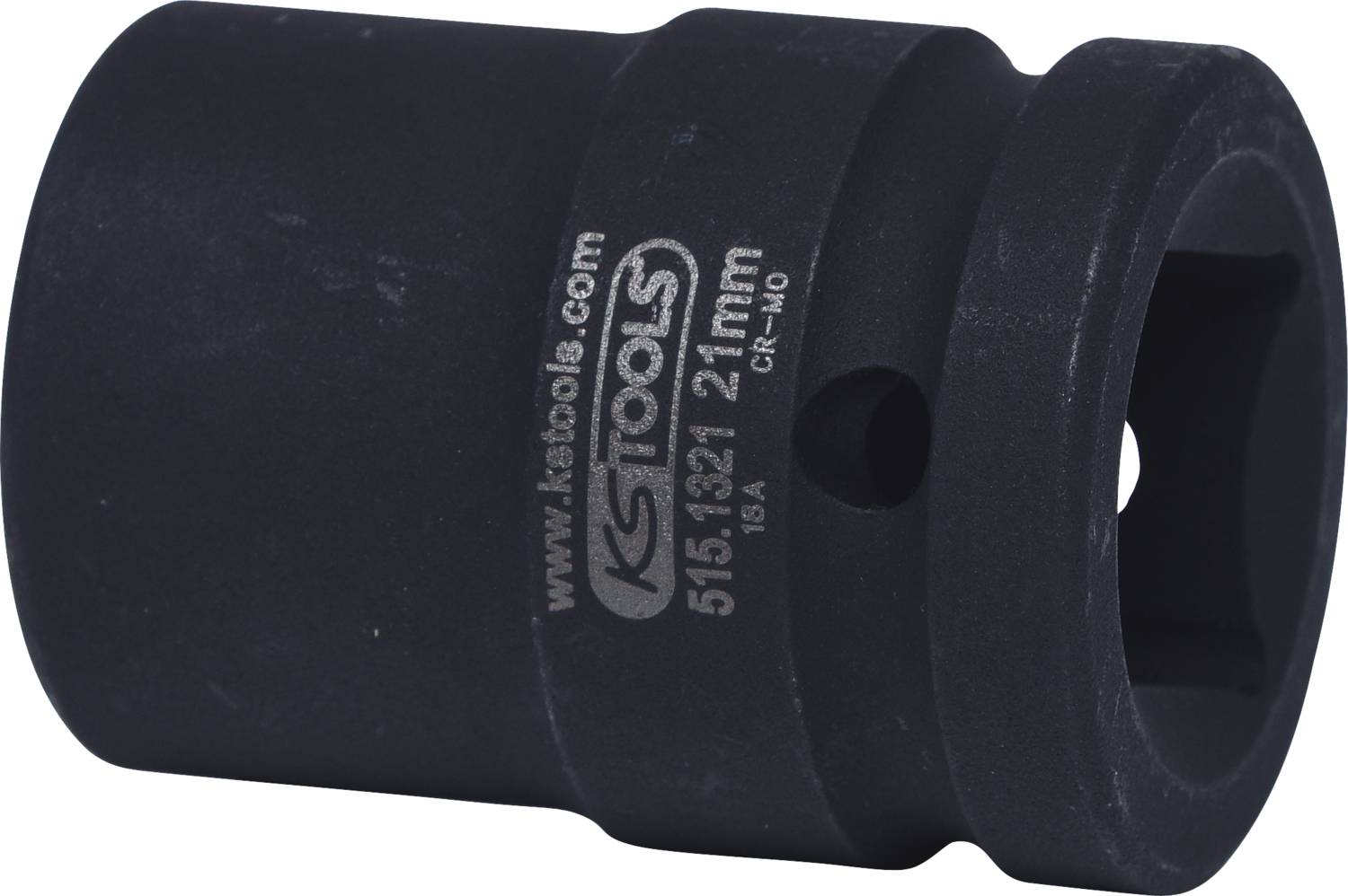 Ein schwarzer Steckschlüsseleinsatz mit der Aufschrift 'KS Tools 515.1821 21 mm, 1/2