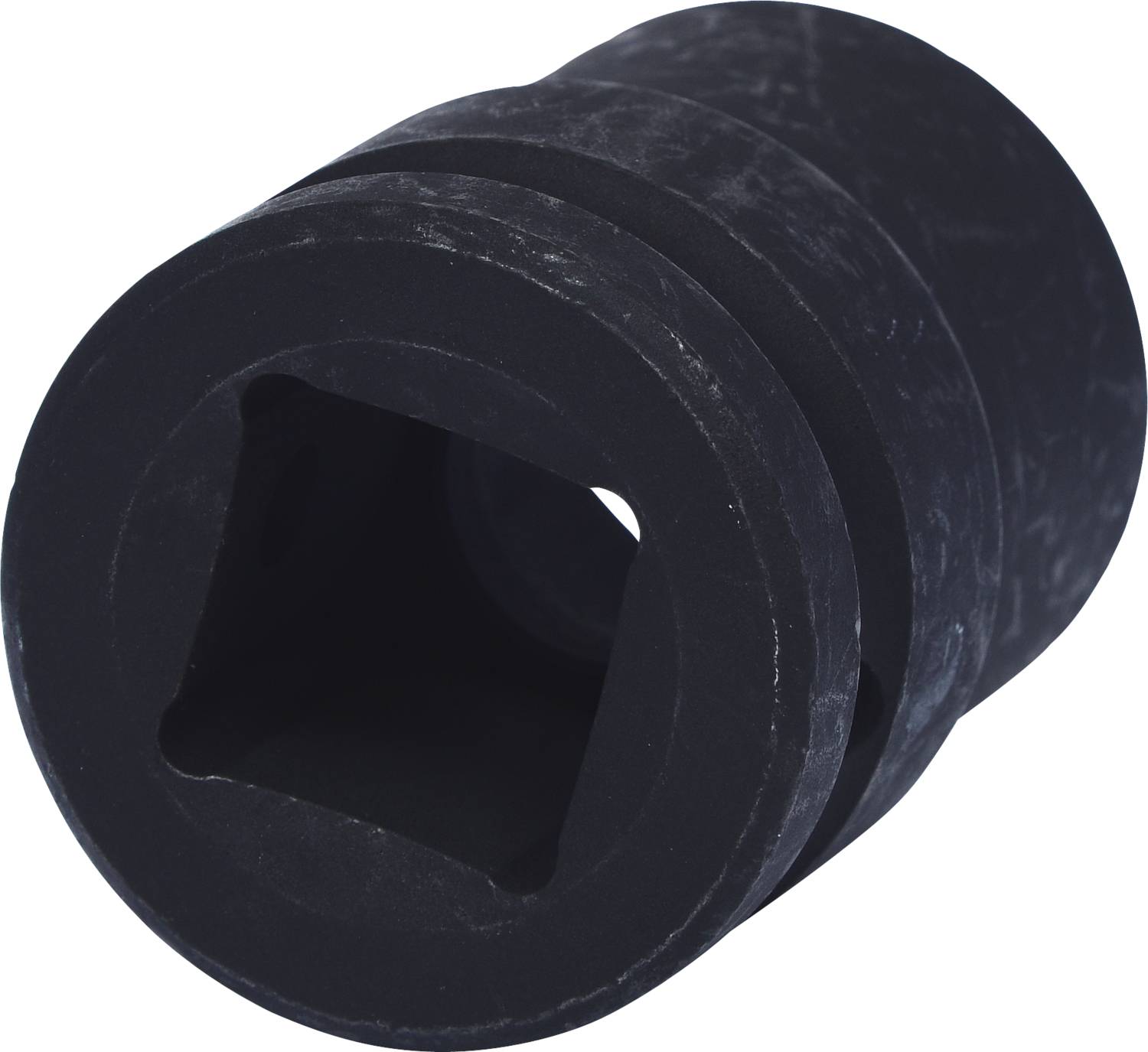 Schwarze Steckschlüssel-Tasche mit quadratischer Öffnung, robustes Design.