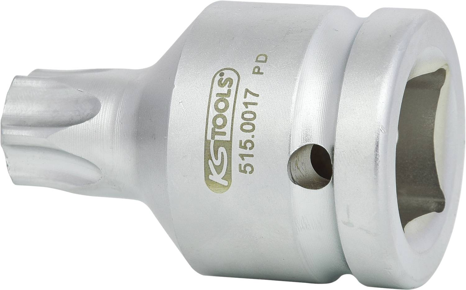 Ein silbernes Werkzeug, vermutlich ein Steckschlüsselaufsatz der Marke KS Tools, mit der Modellnummer 515.0017.