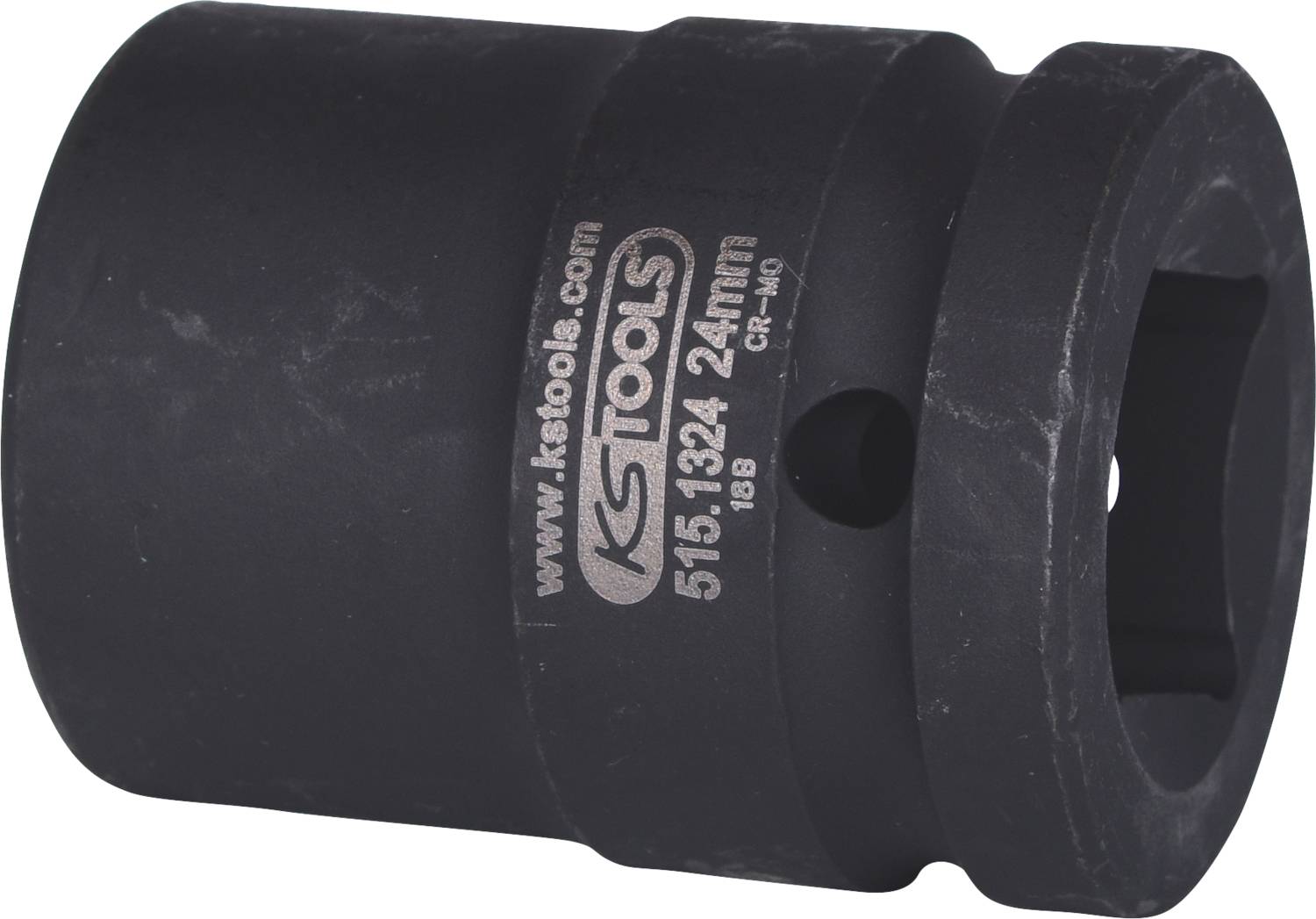 Eine schwarze Stecknuss von KS Tools, 24 mm Größe, mit Produktnummer und Logo auf der Seitenfläche.