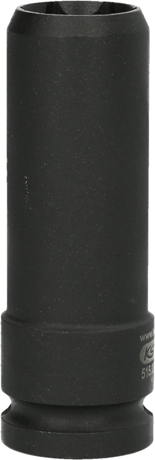 Schwarzes Autoteil, wahrscheinlich eine Stecknuss, vertikal ausgerichtet. Hauptsächlich glatt mit leichter Textur am oberen Rand.