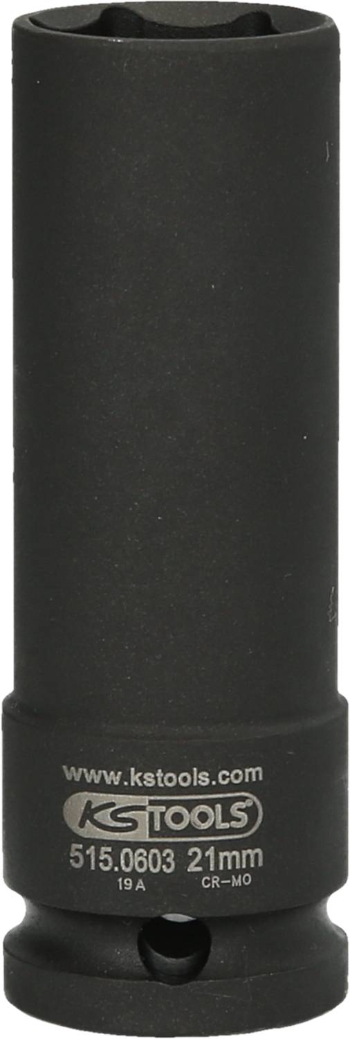 Steckschlüssel, 21 mm, von KS Tools, schwarz, aus widerstandsfähigem Material. Verwendet zum Lösen oder Festziehen von Schraubenmuttern.