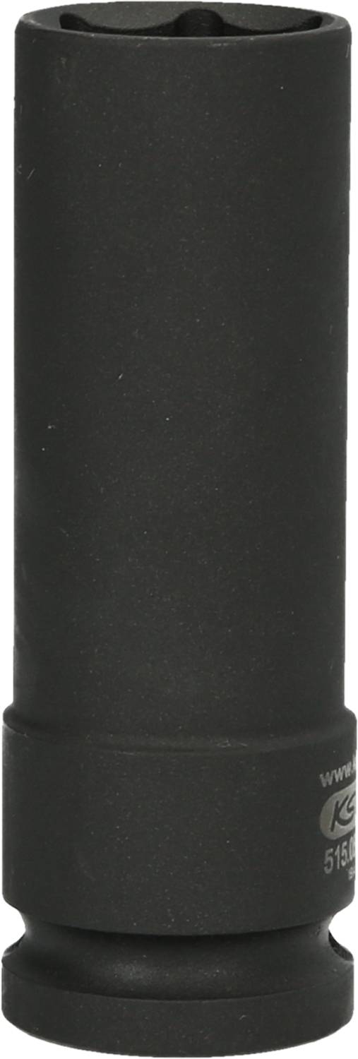 Ein schwarzer zylindrischer Gegenstand, möglicherweise ein Schalldämpfer oder ähnliches Gerät, auf weißem Hintergrund.