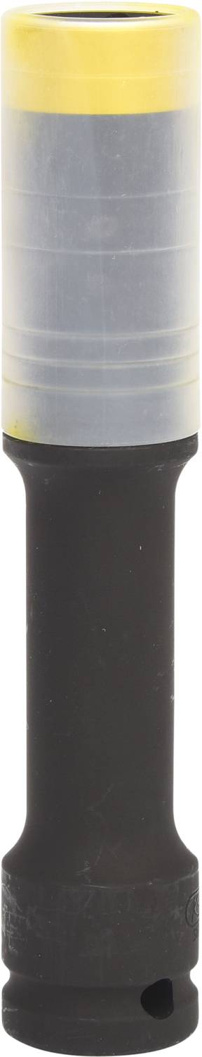 Ein schwarz-graues zylinderförmiges Werkzeug mit gelber Spitze, möglicherweise ein Prüfgerät oder technisches Zubehör.
