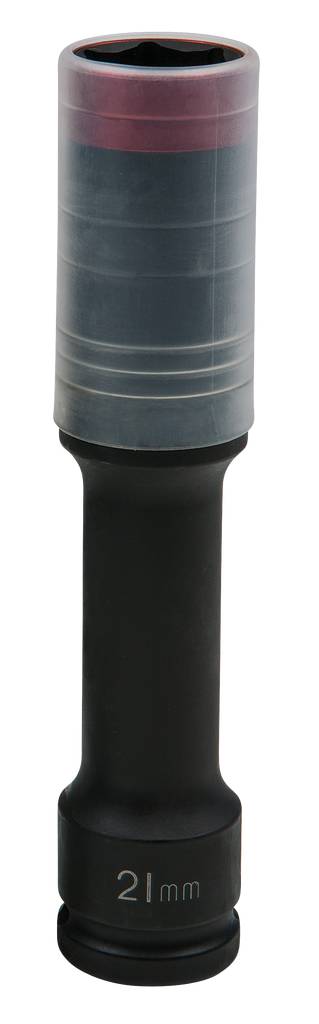 Spezialwerkzeug: Schwarze Stecknuss mit 21 mm Beschriftung, entwickelt für starke Drehmomente. Geeignet für mechanische Anwendungen.