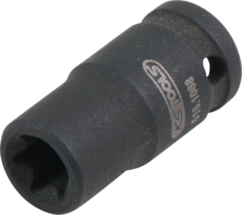 Ein schwarzer Steckschlüsselaufsatz aus Metall mit seitlicher Markierung 'KS Tools 515.1008', zylinderförmig mit Sechskantöffnung.