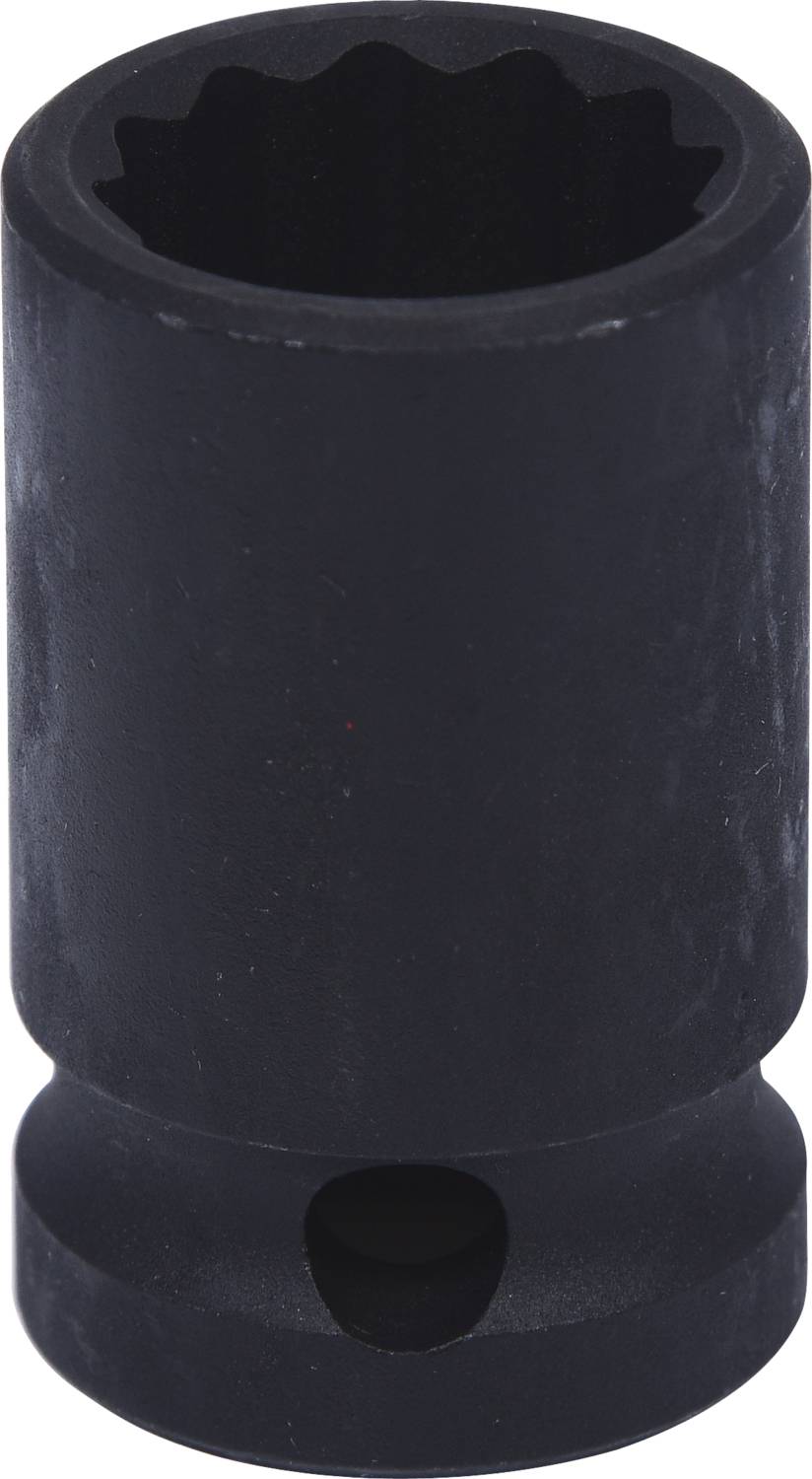 Stecknuss, schwarz, zylindrisch, mit Innenverzahnung, zur Befestigung oder Lösung von Schrauben und Muttern in technischen Anwendungen.