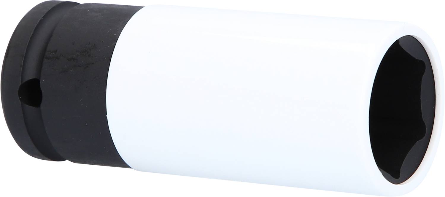 Weiße Stecknuss mit schwarzem Ende, zylindrisch, zur Verwendung mit Schraubenschlüsseln oder Ratschen.