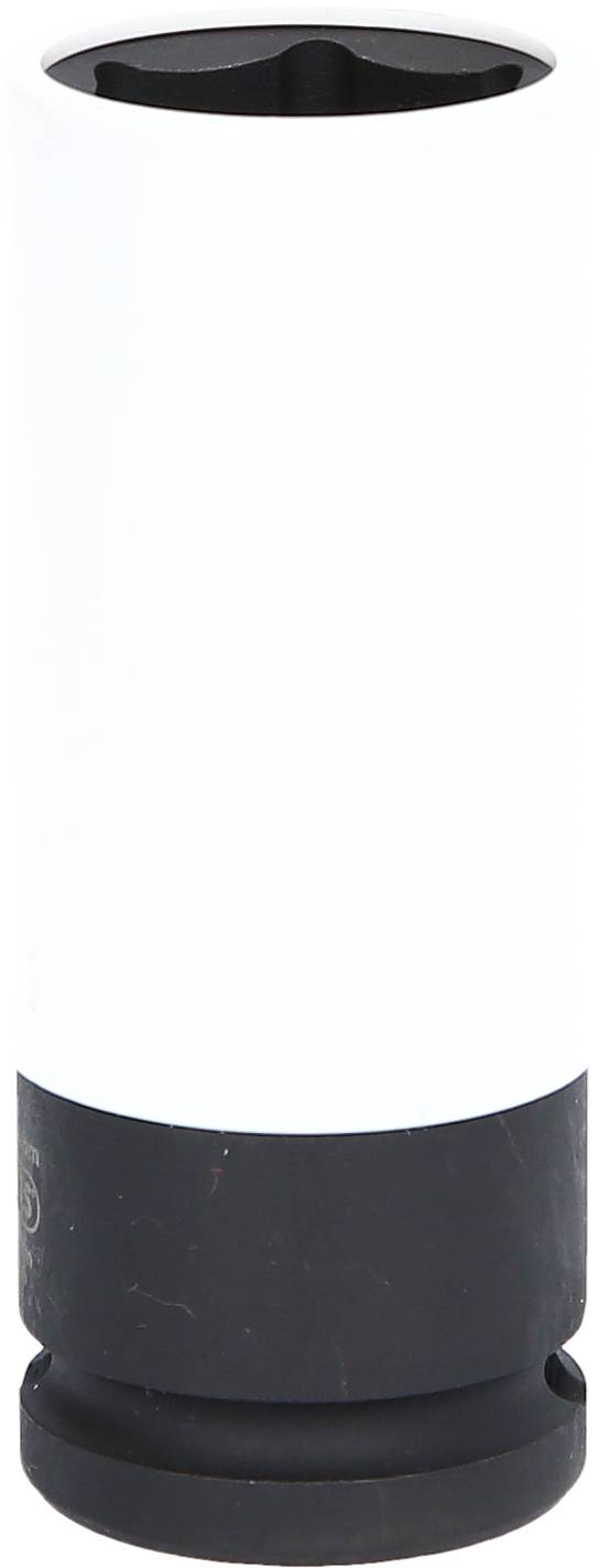 Ein zylindrischer Schraubenschlüsselaufsatz mit weißem Körper und schwarzem Sockel, zur Befestigung an einem Werkzeug.