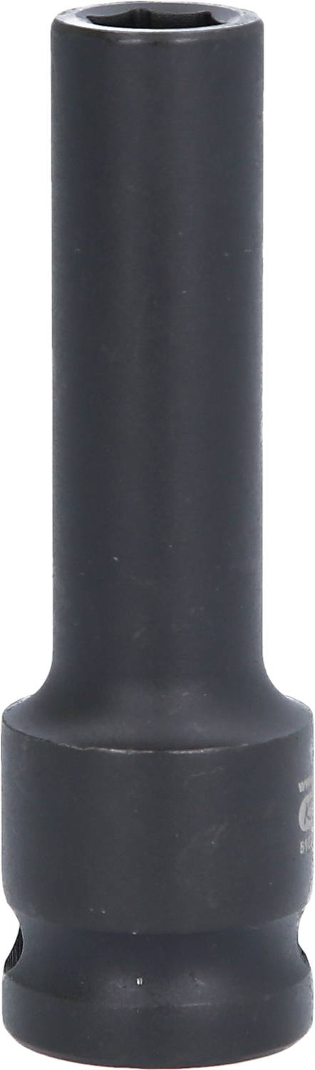 Ein langer, schwarzer Steckschlüsselaufsatz, zylindrische Form.