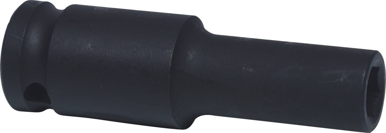 Ein schwarzer, zylindrischer Metalladapter mit einer Öffnung an einem Ende. Verwendet für Industriemaschinen oder spezialisierte Werkzeuge.