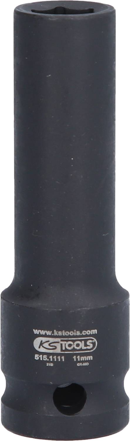 Stecknuss-Einsatz von KS Tools in schwarzer Farbe, für 11 mm Schrauben. Markierungen für Größe und Marke auf der Oberfläche.