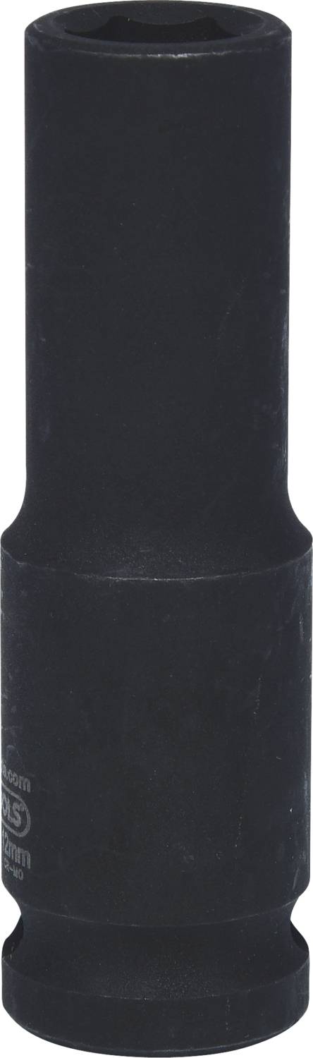 Schwarzer, zylindrischer Steckschlüsselaufsatz mit sechseckiger Öffnung, verwendet für das Entfernen oder Festziehen von Schrauben.