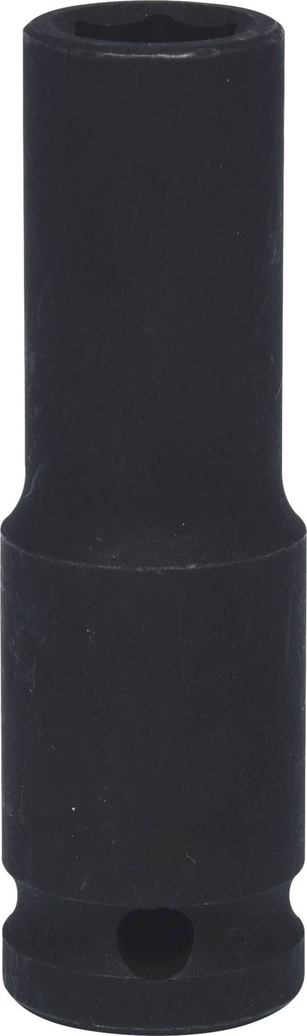 Schwarzes zylindrisches Objekt, möglicherweise ein Werkzeugaufsatz, mit konischer Form und einer kleinen Öffnung an der Unterseite.