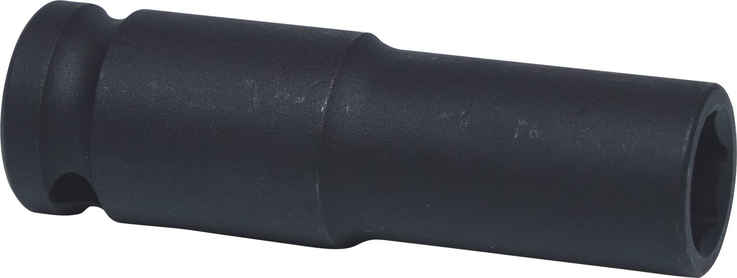 Schwarzer Steckschlüsseleinsatz in zylindrischer Form, leicht abgeschrägt, zum Lösen von Muttern und Schrauben in mechanischen Anwendungen.