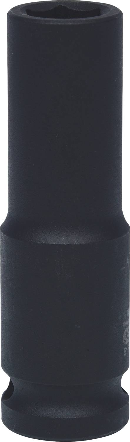 Ein schwarzer Steckschlüsseleinsatz in zylindrischer Form, geeignet für Werkzeuge oder Maschinen, zur Befestigung oder Demontage.