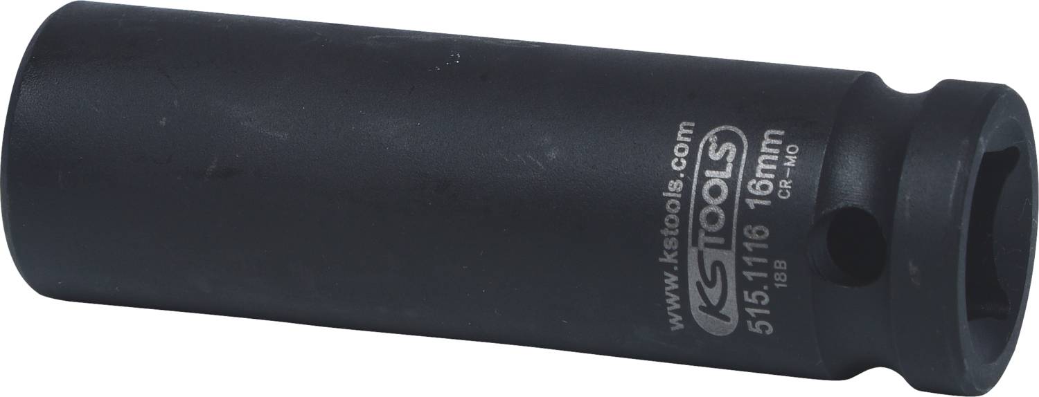 Steckschlüssel-Einsatz, 16 mm, von KS Tools, schwarzes Metall, zylindrische Form, markiert mit 'www.kstools.com' und '515.1116'.