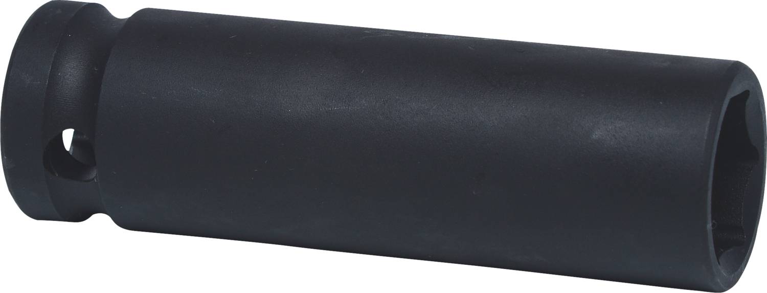 Schwarze, zylindrische Metallhülse mit glatter Oberfläche, möglicherweise ein Schraubaufsatz oder Werkzeugteil.