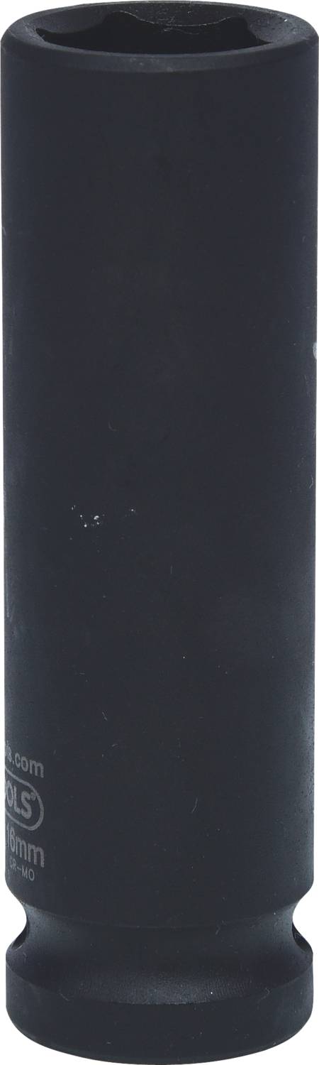 Ein schwarzer, zylinderförmiger Steckschlüsselaufsatz, geeignet für Schrauben- und Mutternanwendungen in mechanischen Arbeiten.