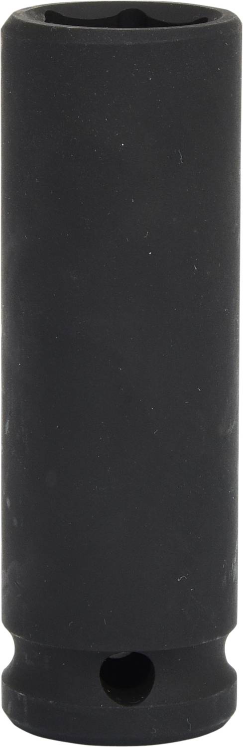 Schwarzer zylindrischer Metallgegenstand mit Loch unten, möglicherweise ein Maschinenteil oder Werkzeugaufsatz.