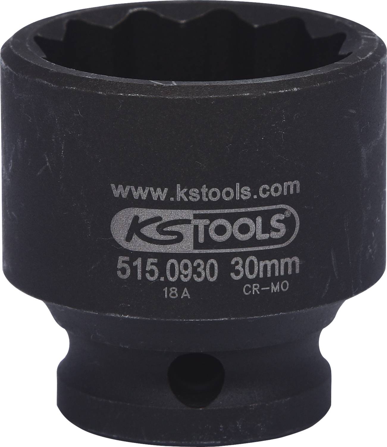 Stecknuss aus schwarzem Metall, mit der Aufschrift 'www.kstools.com', 'KS TOOLS', Größe '30mm', Modellnummer '515.0930'.