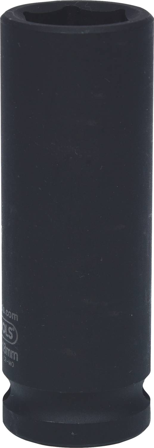 Langer schwarzer Steckschlüsselaufsatz, zylindrische Form, ohne sichtbare Textur oder Markierungen, auf weißem Hintergrund.