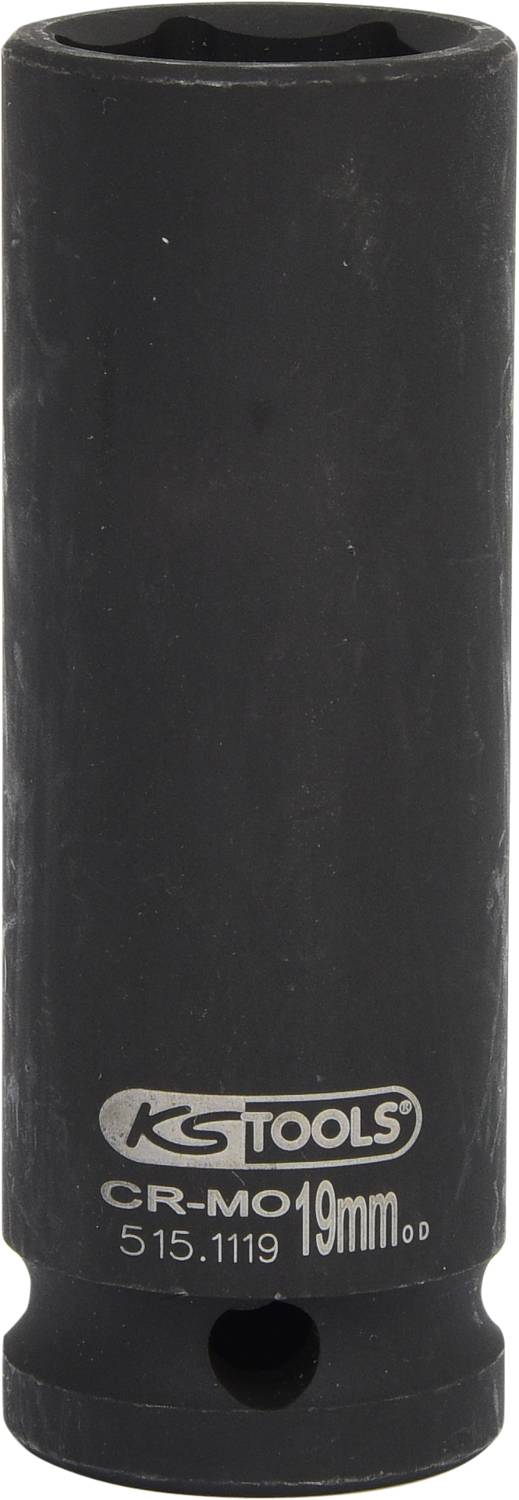 Steckschlüsseleinsatz von KS Tools, 19 mm, schwarz, aus CR-MO Stahl.