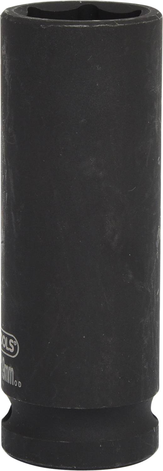 Ein schwarzer Steckschlüsseleinsatz, zylindrisch und langlebig, zur Verwendung mit Schraubenschlüsseln oder Ratschen.