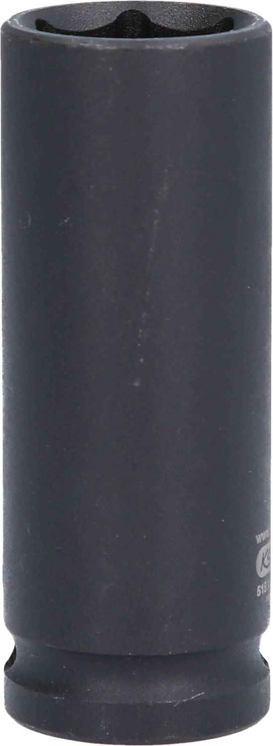 Langer, schwarzer Schraubenschlüsselaufsatz aus Metall, zylindrische Form. Hauptsächlich in Kfz-Reparaturen verwendet.