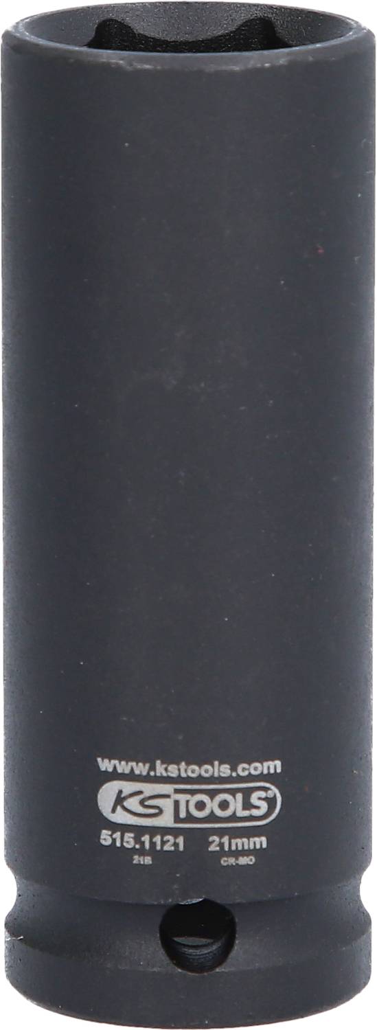 Steckschlüssel-Einsatz, dunkelgrau, mit Aufdruck 'KS TOOLS', Größe '21 mm'. Wird für Schraubarbeiten verwendet.