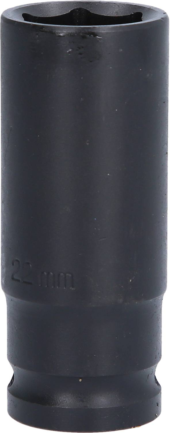 Eine schwarz beschichtete Stecknuss mit der Prägung '22 mm', geeignet für den Einsatz mit einem Steckschlüsselsatz.