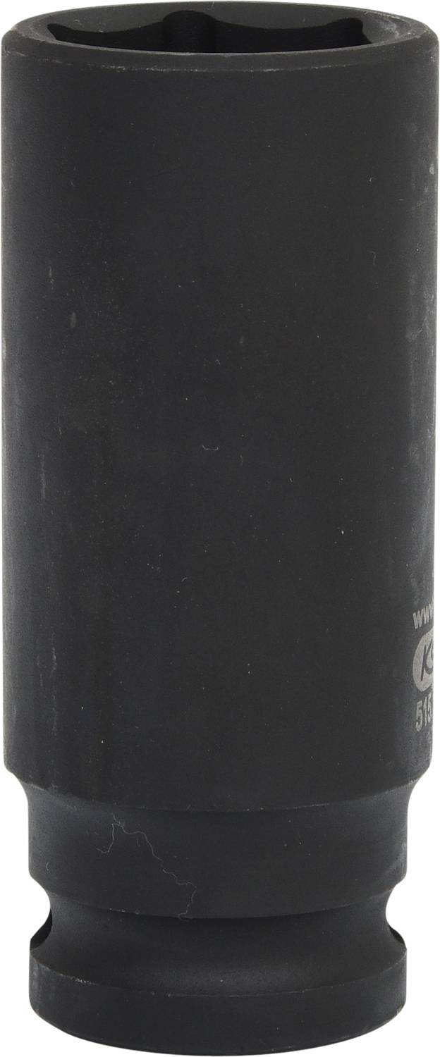 Schwarze Sechskant-Steckschlüssel-Nuss mit tiefer Fassung, geeignet für den Einsatz mit pneumatischen Werkzeugen.