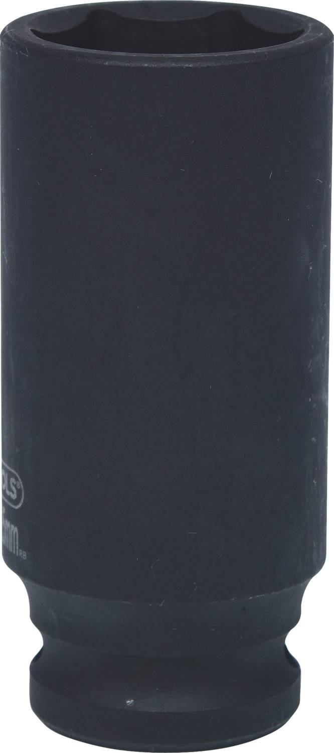Schwarze Steckschlüsseleinsatz für Schraubarbeiten, zylindrisch und aus Metall, geeignet für den Einsatz mit einem Drehmomentschlüssel.