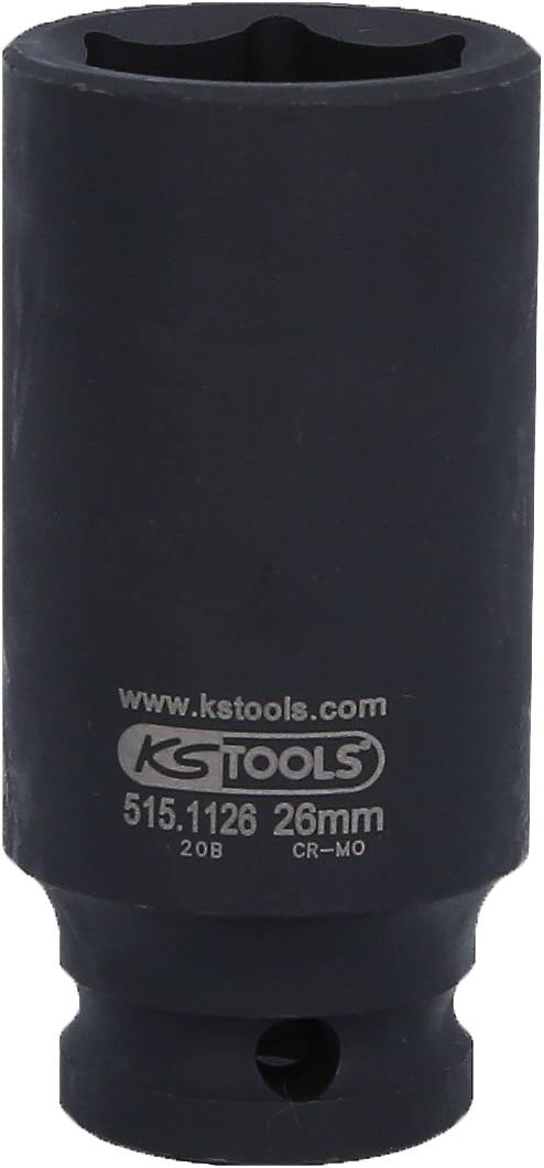 Stecknuss von KS Tools, 26 mm, aus schwarzem Metall, mit Aufschrift 'www.kstools.com' und Artikelnummer '515.1126'.