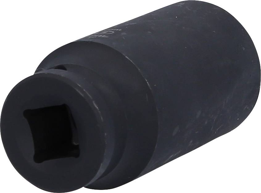 Ein schwarzes Stecknuss-Adapter-Werkzeug aus Metall, zylindrische Form.