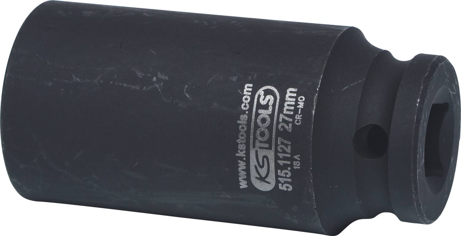 Steckschlüssel-Einsatz aus Metall mit 27 mm Größe, verwendet für Schwerlastarbeiten im Kfz-Bereich, mit seitlichem Branding.