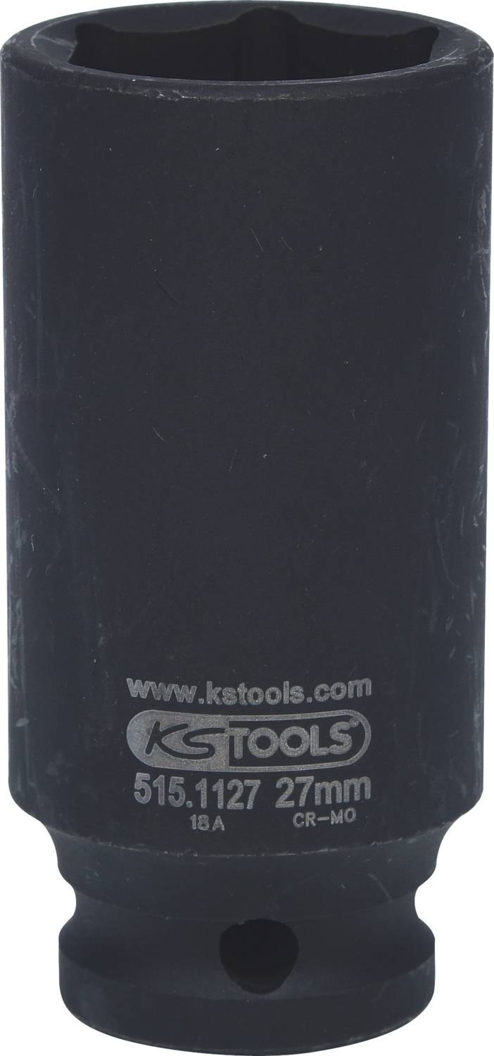 Eine schwarze tiefe Stecknuss mit der Aufschrift 'ks tools 27 mm'.