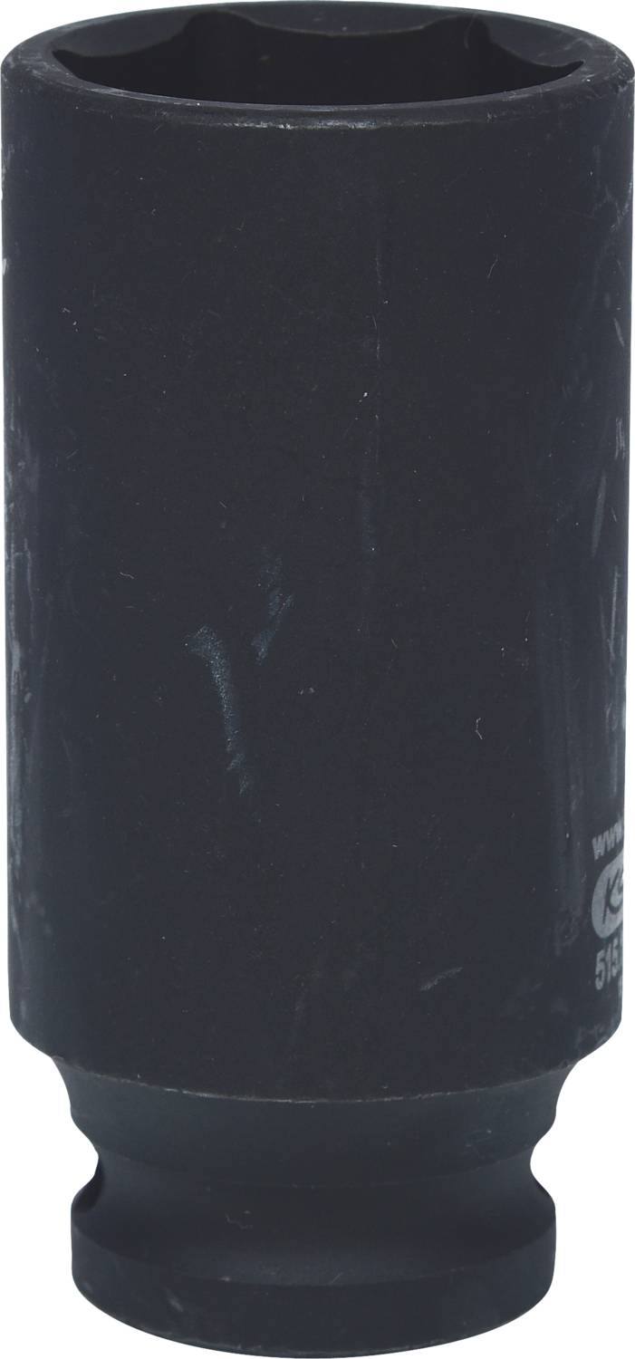 Schwarze Steckschlüssel-Nuss, zylindrisch, mit sechseckiger Öffnung, wird für Schraubarbeiten verwendet.