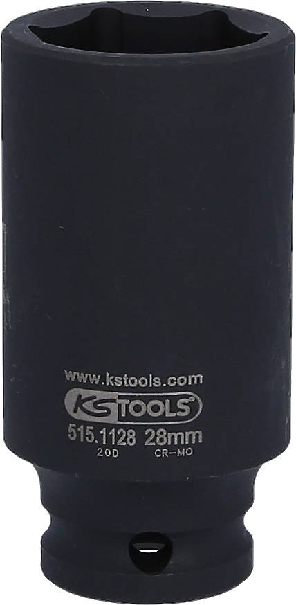 Schwarze Sechskant-Stecknuss mit Aufschrift '28 mm' und 'www.kstools.com'. Geeignet für Schraubarbeiten, robustes Material.