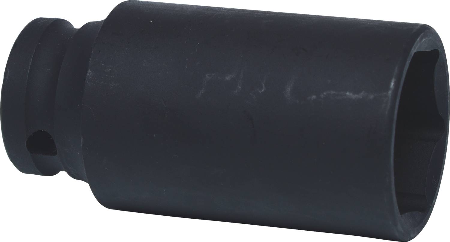 Ein schwarzer, zylindrischer Metallaufsatz auf weißem Hintergrund. Geeignet für mechanische oder handwerkliche Anwendungen.