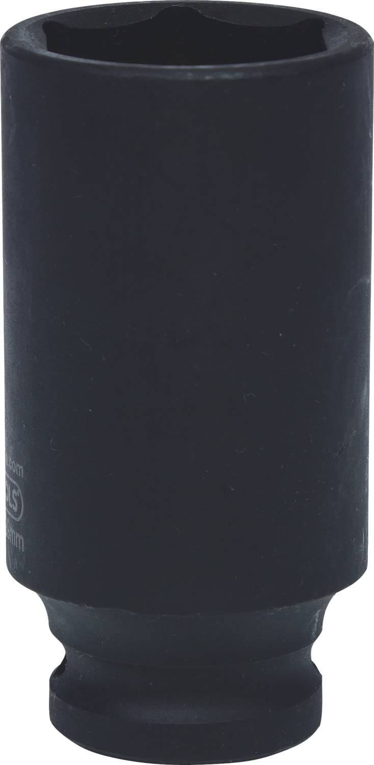 Eine schwarze Stecknuss mit sechseckiger Öffnung, verwendet für Schraubarbeiten in Werkstätten oder für Kfz-Reparaturen.