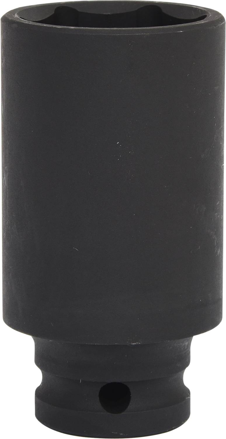 Ein schwarzer Steckschlüsselaufsatz, wahrscheinlich für mechanische Arbeiten oder Reparaturen konzipiert.
