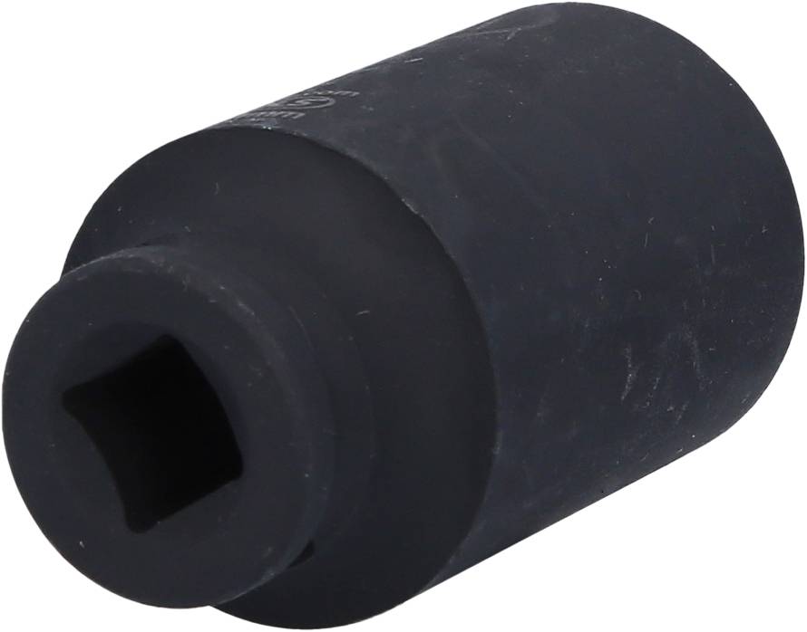Schwarze, zylindrische Schraubenschlüssel-Stecknuss mit quadratischem Loch, zur Verwendung mit einem Drehmomentschlüssel.