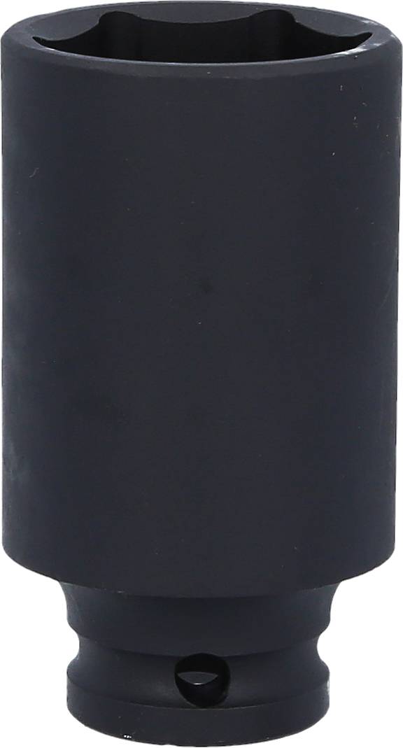 Ein schwarzer Steckschlüsselaufsatz, zylindrisch geformt, geeignet zum Lösen oder Festziehen von Schraubenmuttern.
