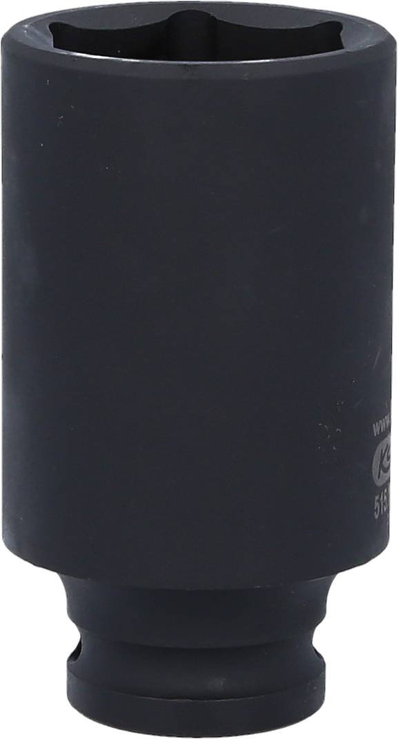 Schwarze, zylindrische Stecknuss, möglicherweise aus Metall, verwendet für mechanische oder technische Anwendungen.