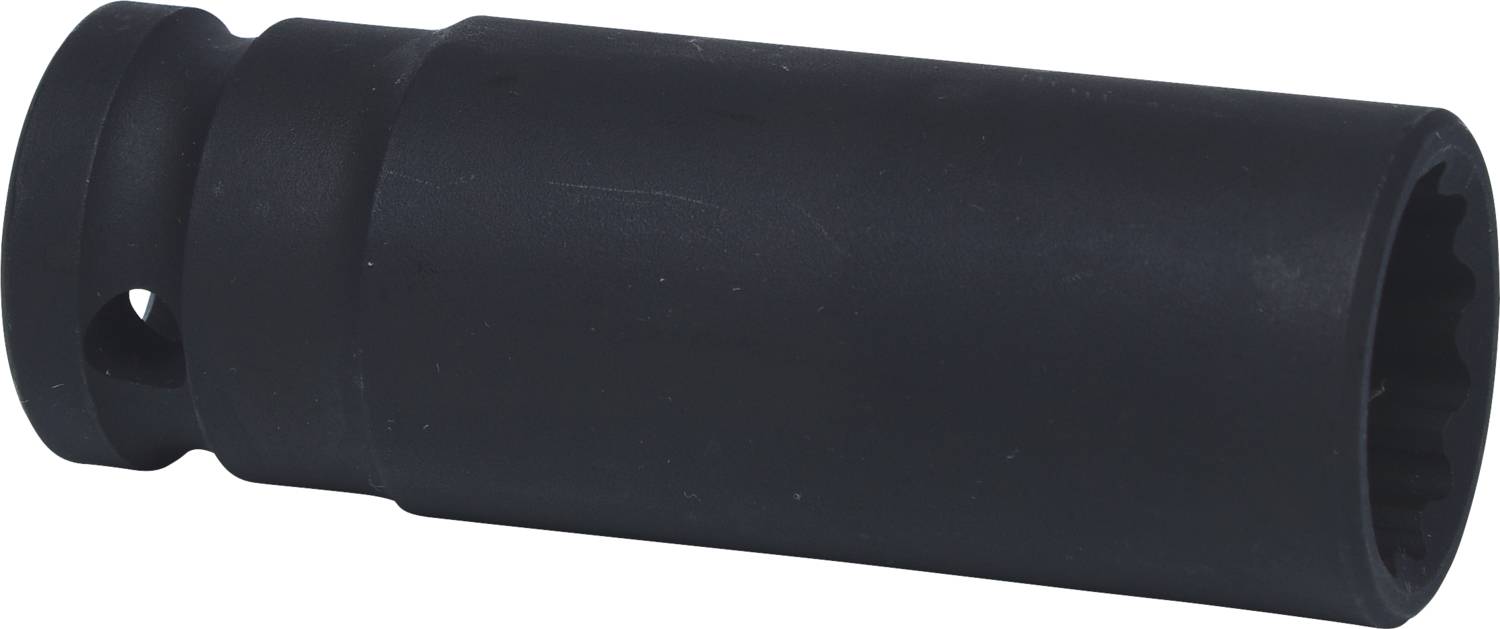 Schwarze Metallzylinder-Stecknuss, geeignet für den Einsatz in mechanischen oder technischen Anwendungen.