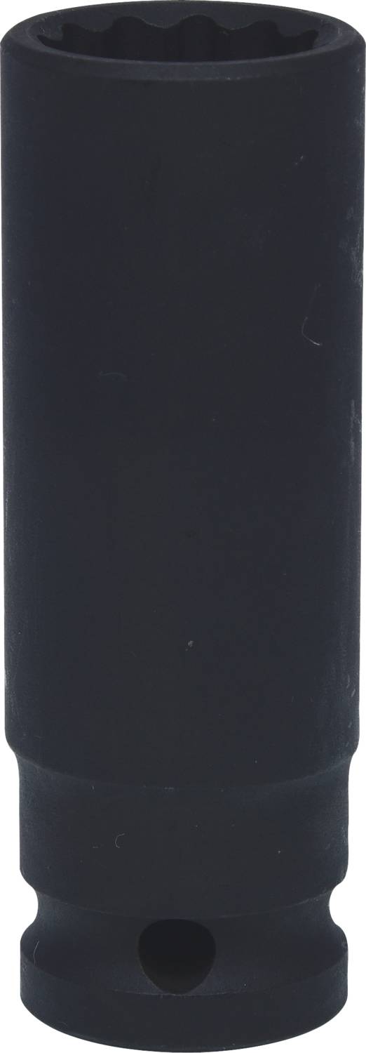 Ein schwarzer Steckschlüsselaufsatz mit einer sechskantigen Öffnung, verwendet für mechanische Arbeiten wie das Lösen von Schrauben.