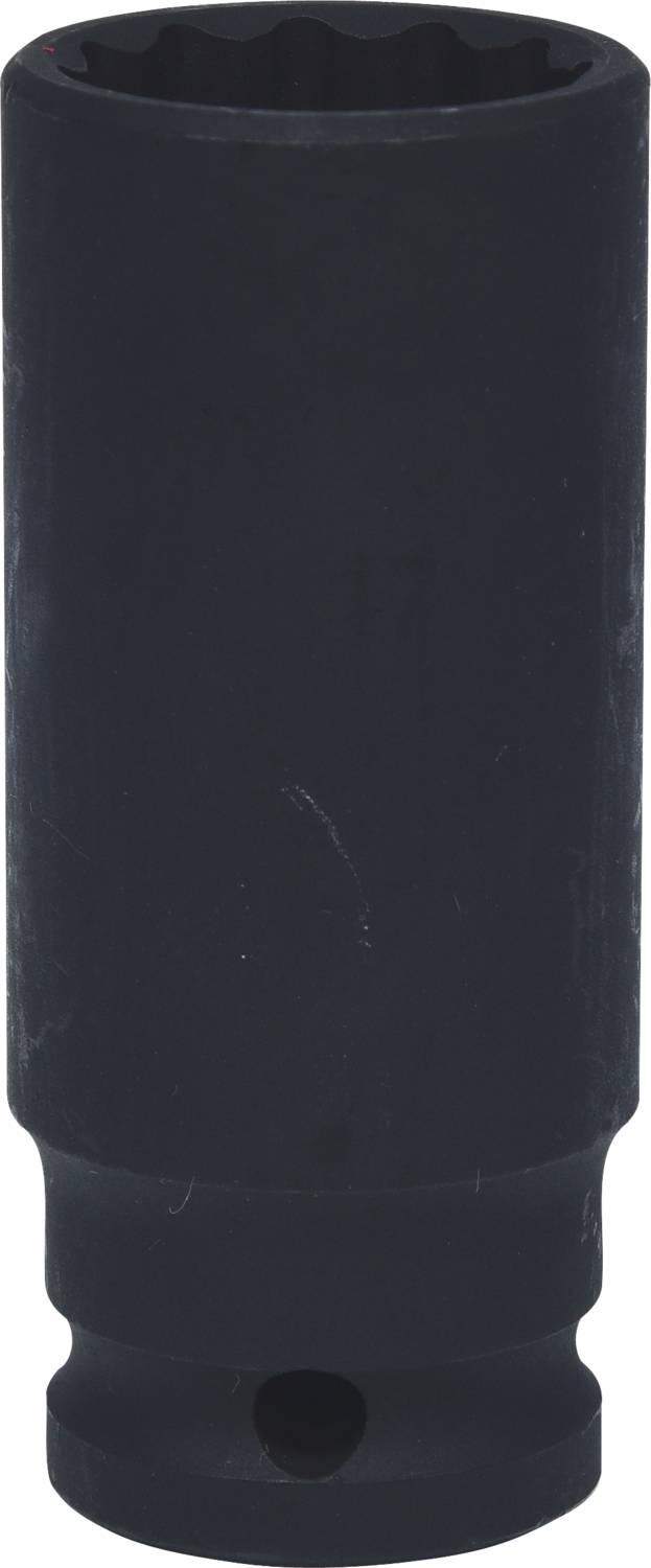 Ein schwarzer Steckschlüsseleinsatz mit sechskantiger Öffnung, geeignet für Arbeiten mit Schrauben oder Muttern in Reparatur oder Montage.