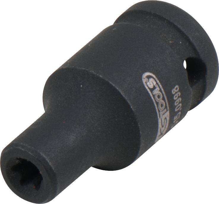 Metallschraubenschlüssel in zylindrischer Form mit integriertem Loch und aufgedrucktem Markennamen auf der Seite.